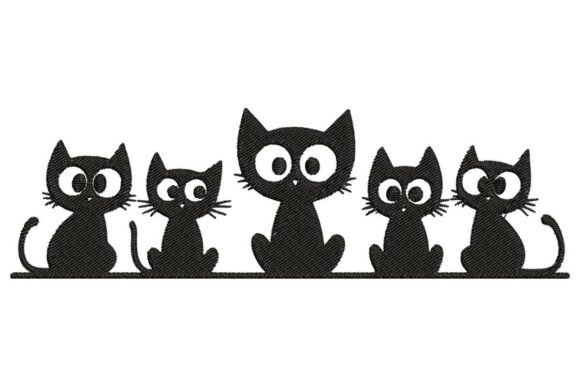 Curious Black Cats Border Embroidery Design