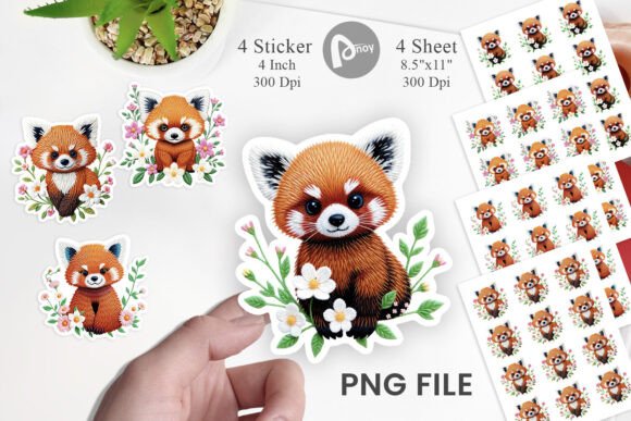 Red Panda Embroidery Sticker for Seasonal Designs